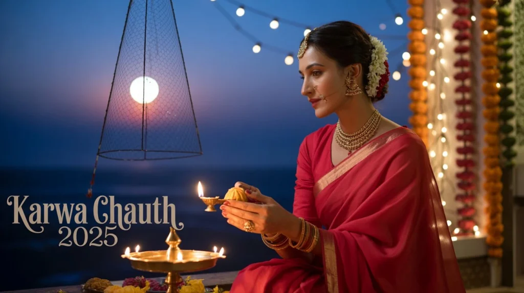 Indian woman celebrating Karwa Chauth 2025
