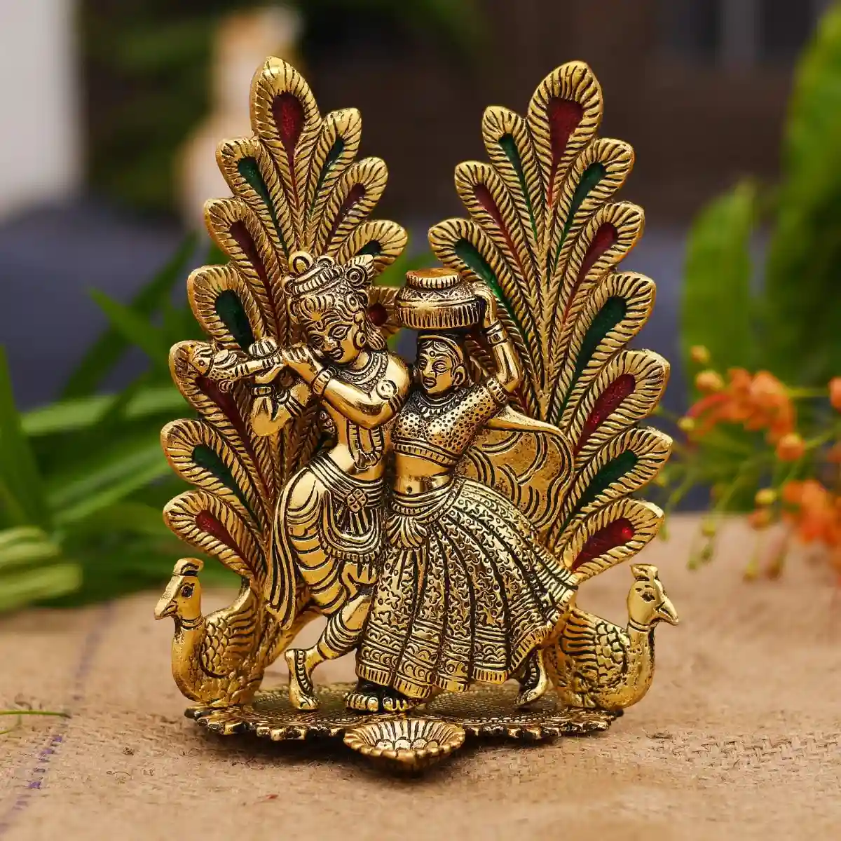 India Peacock Design Radha Krishna Idol Showpiece